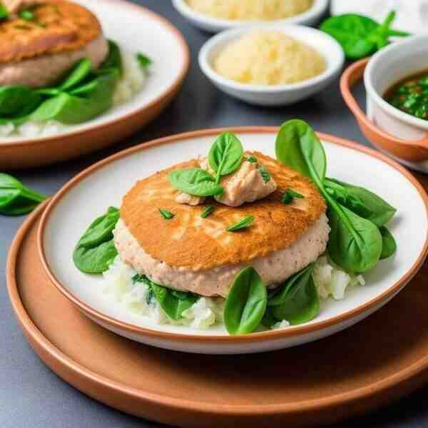 Окрошка на кефире с курицей и шпинатом